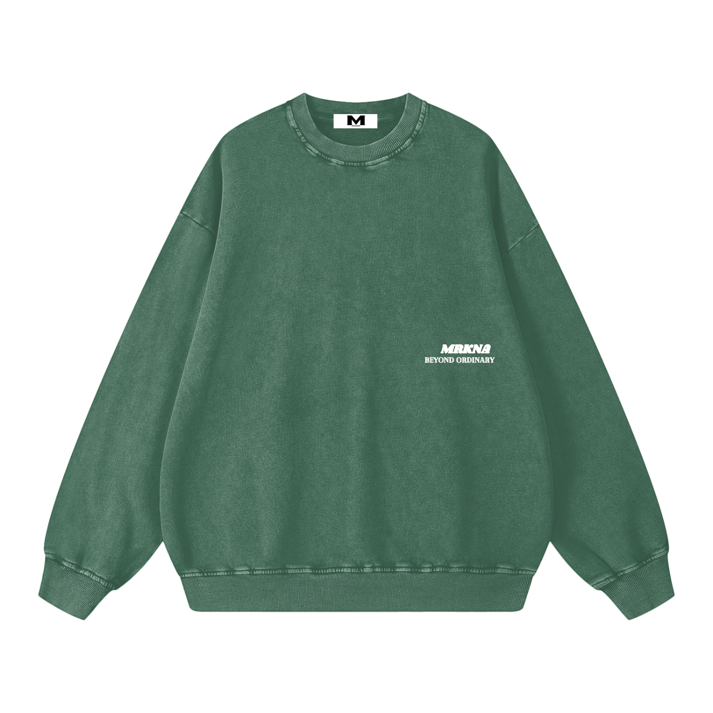 ODMPOD Snow Washed Oversized Sweatshirt in soft, faded fabric, featuring a relaxed fit and cozy style, shown on a hanger.