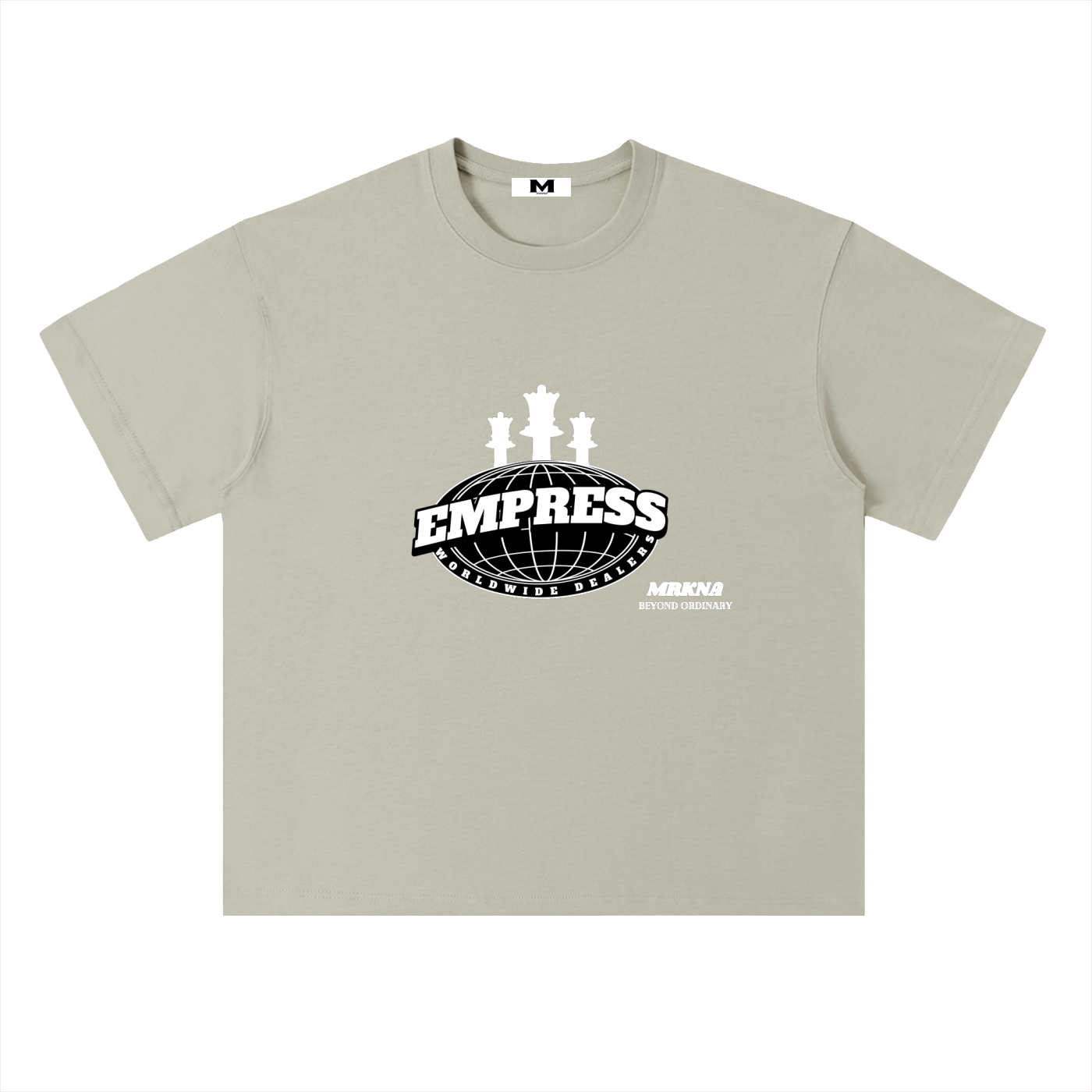 ODMPOD heavyweight drop shoulder cotton t-shirt, front view showing relaxed fit and soft fabric in natural color.