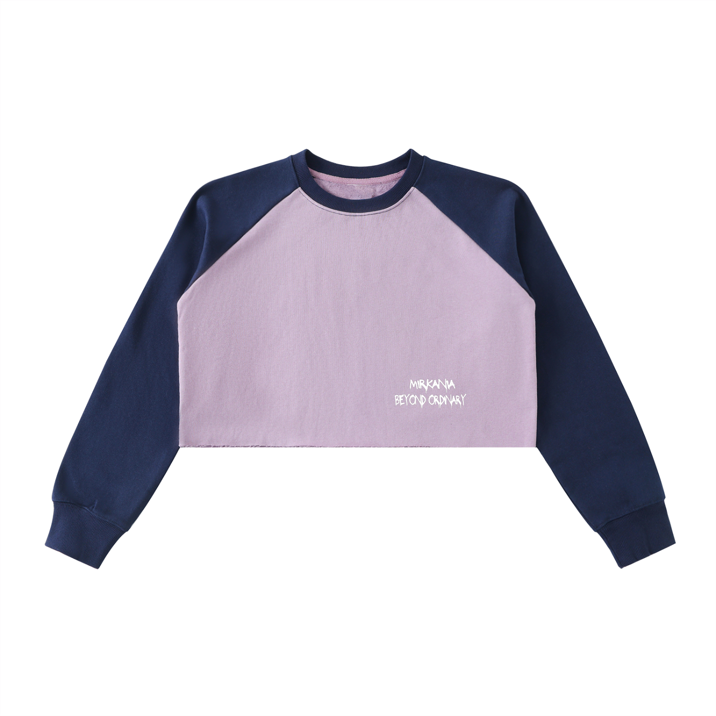 Raw-hem color-block raglan crop sweatshirt by ODMPOD featuring contrasting sleeves and a casual, stylish fit.