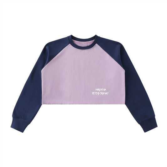 Raw-Hem Color-Block Raglan Crop Sweatshirt