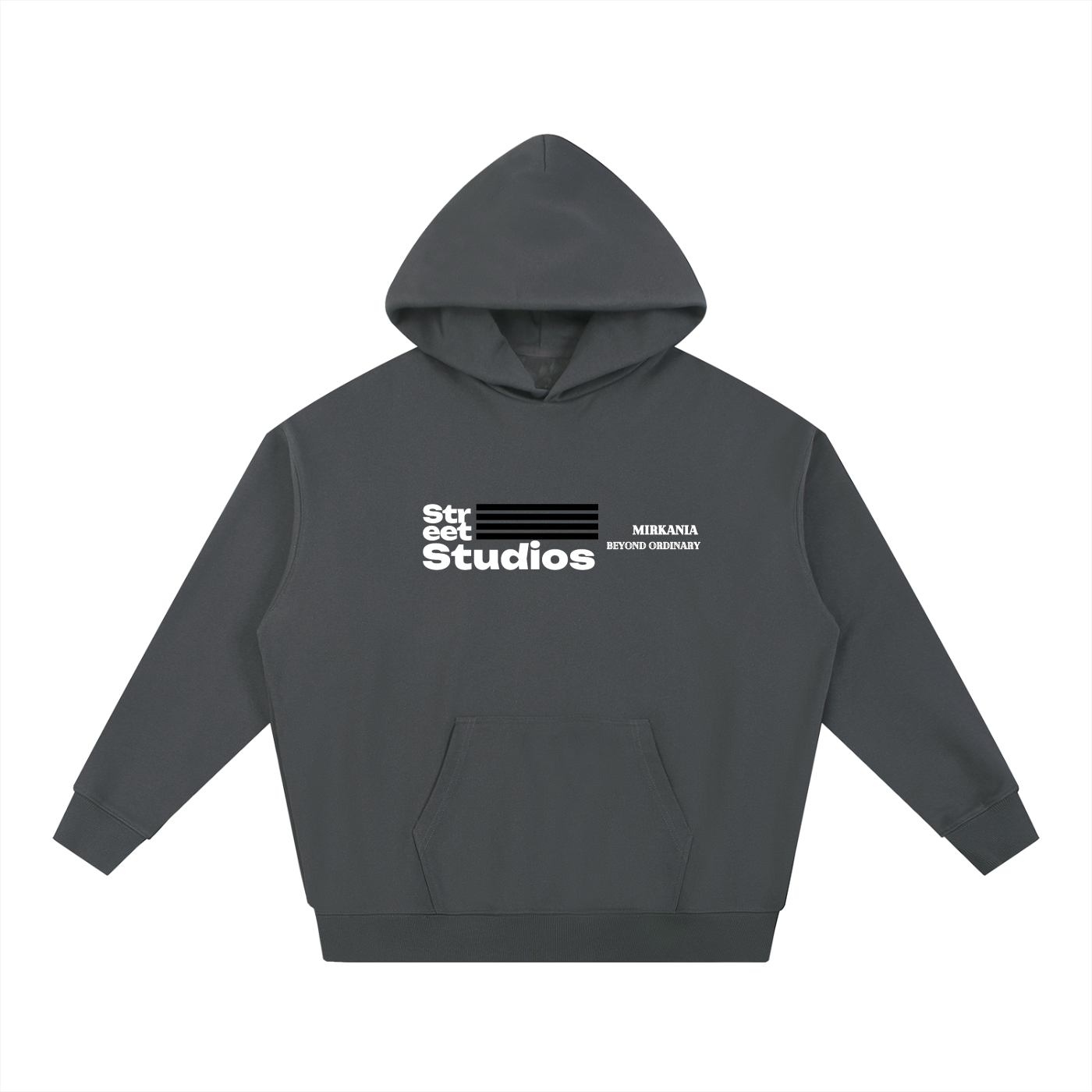 ODMPOD Essential Heavyweight Hoodie in navy, showing front view with hood and front pocket, made of thick, soft fabric.