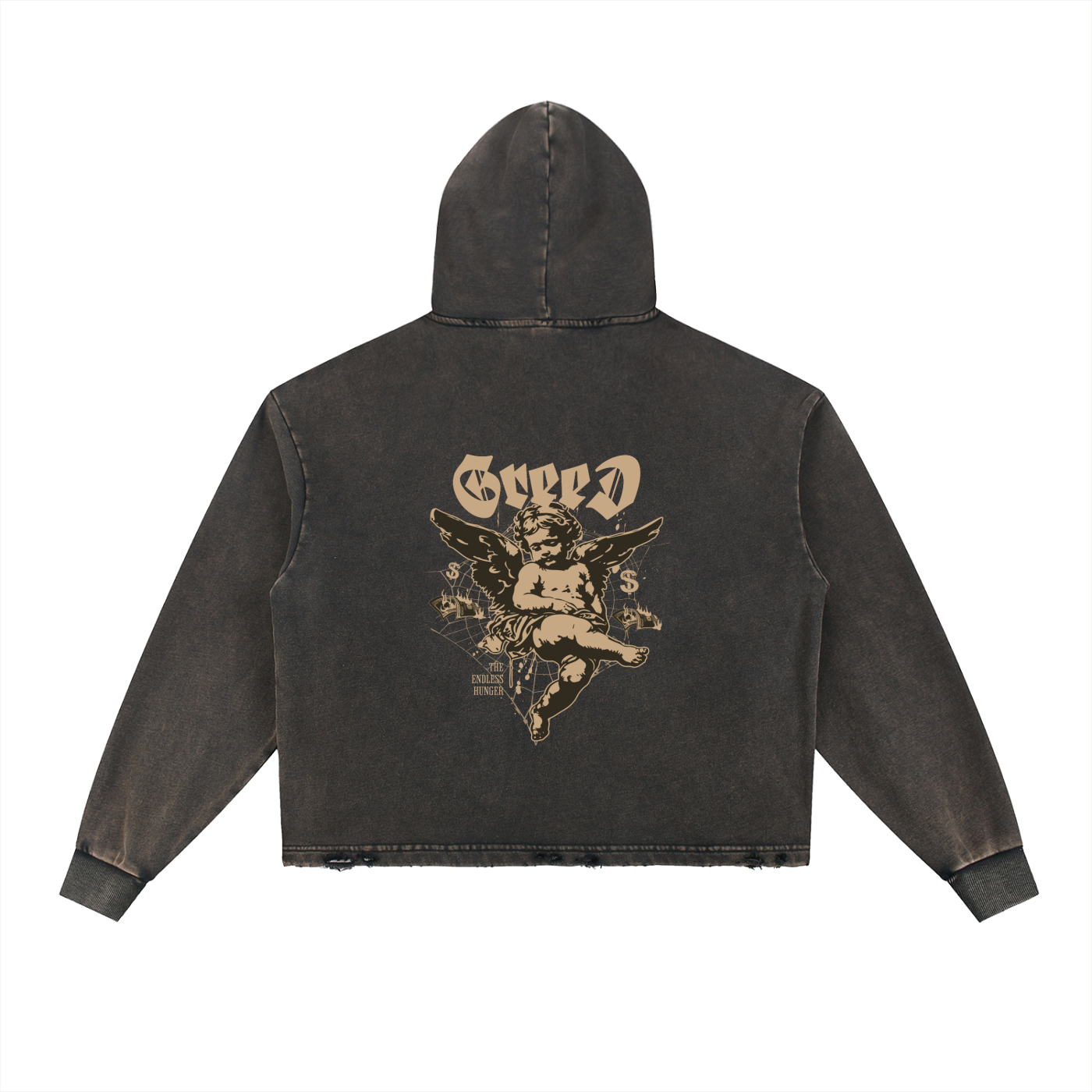 Vintage Washed Frayed-Hem Hoodie