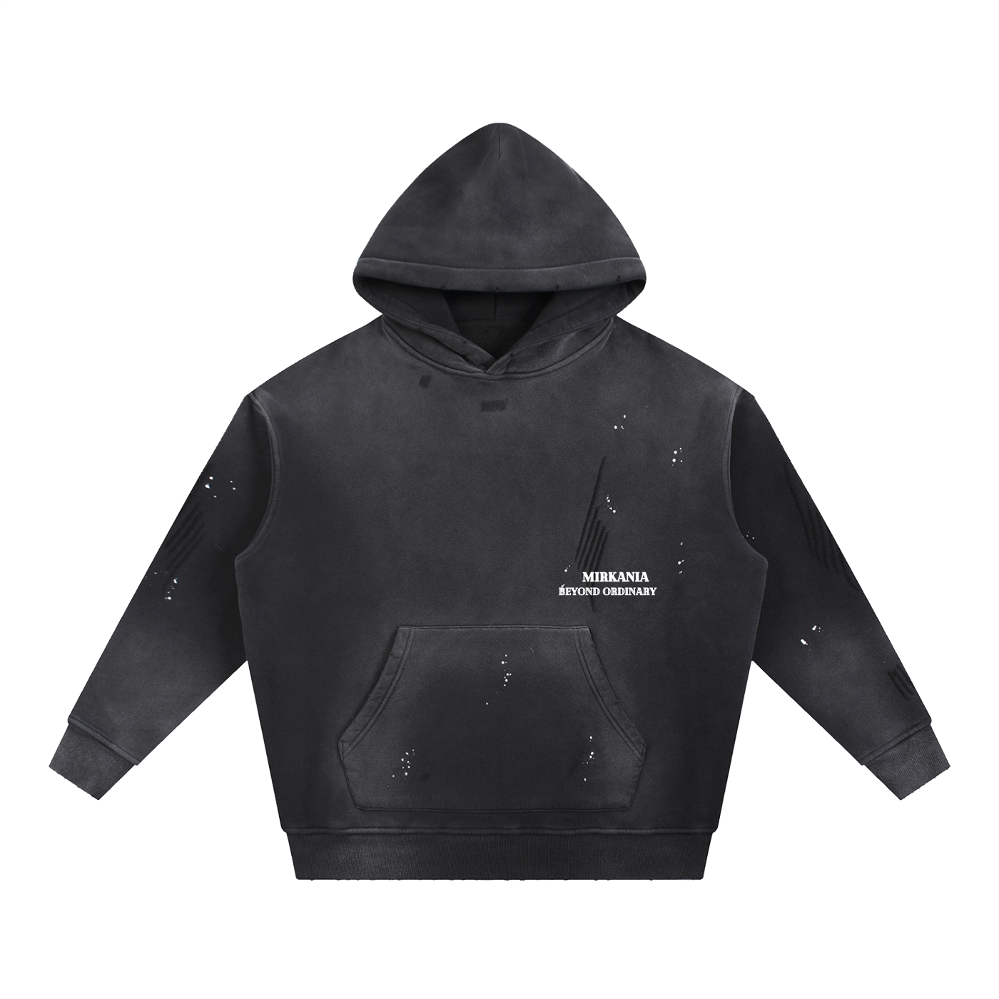 Vintage washed frayed fleece hoodie by ODMPOD, showing a cozy, distressed gray hoodie with frayed edges and soft fleece material.