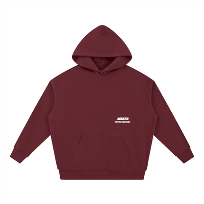 ODMPOD Essential Heavyweight hoodie, soft fleece fabric, featuring a front pocket and adjustable drawstring hood.