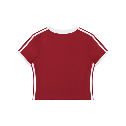 Women's Retro Binding V-Neck Crop T-Shirt