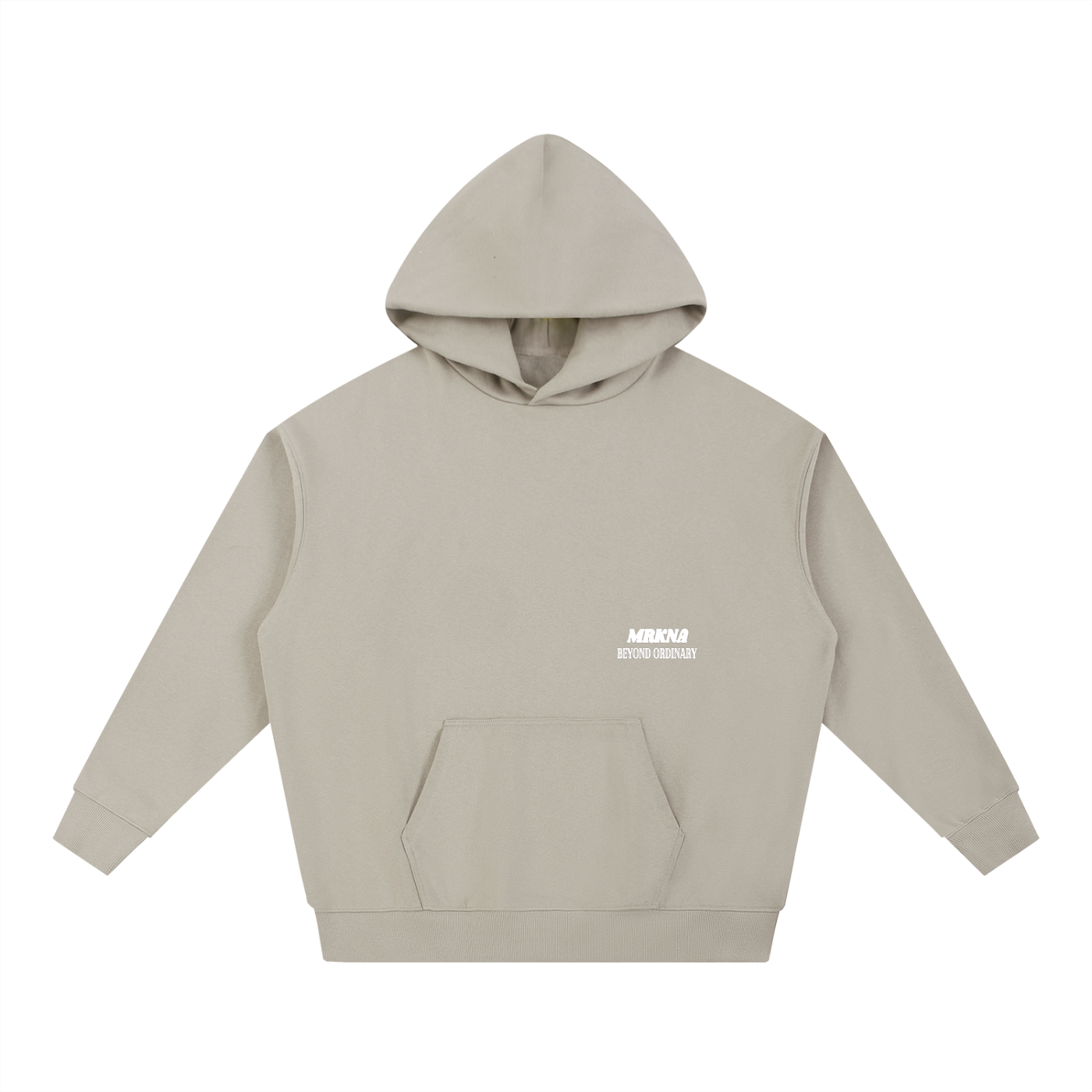 ODMPOD Essential Heavyweight Hoodie in black, showing front view with hood and drawstrings, made from thick, cozy fabric.
