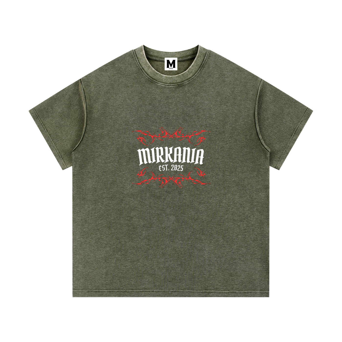 ODMPOD Mineral Wash Waffle Knit T-Shirt showing a close-up of the soft, textured fabric in a casual fit.