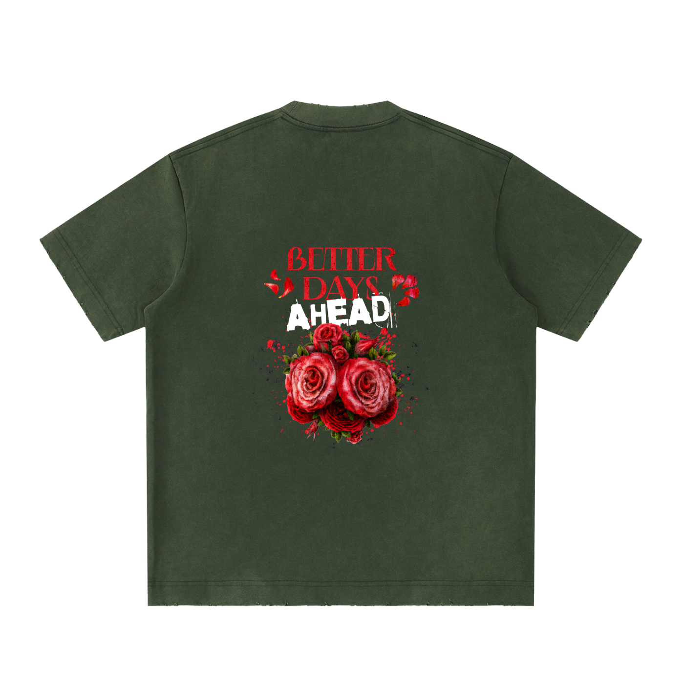 Vintage washed heavyweight ODMPOD frayed T-shirt with distressed edges and relaxed fit, showcasing casual, worn-in style.