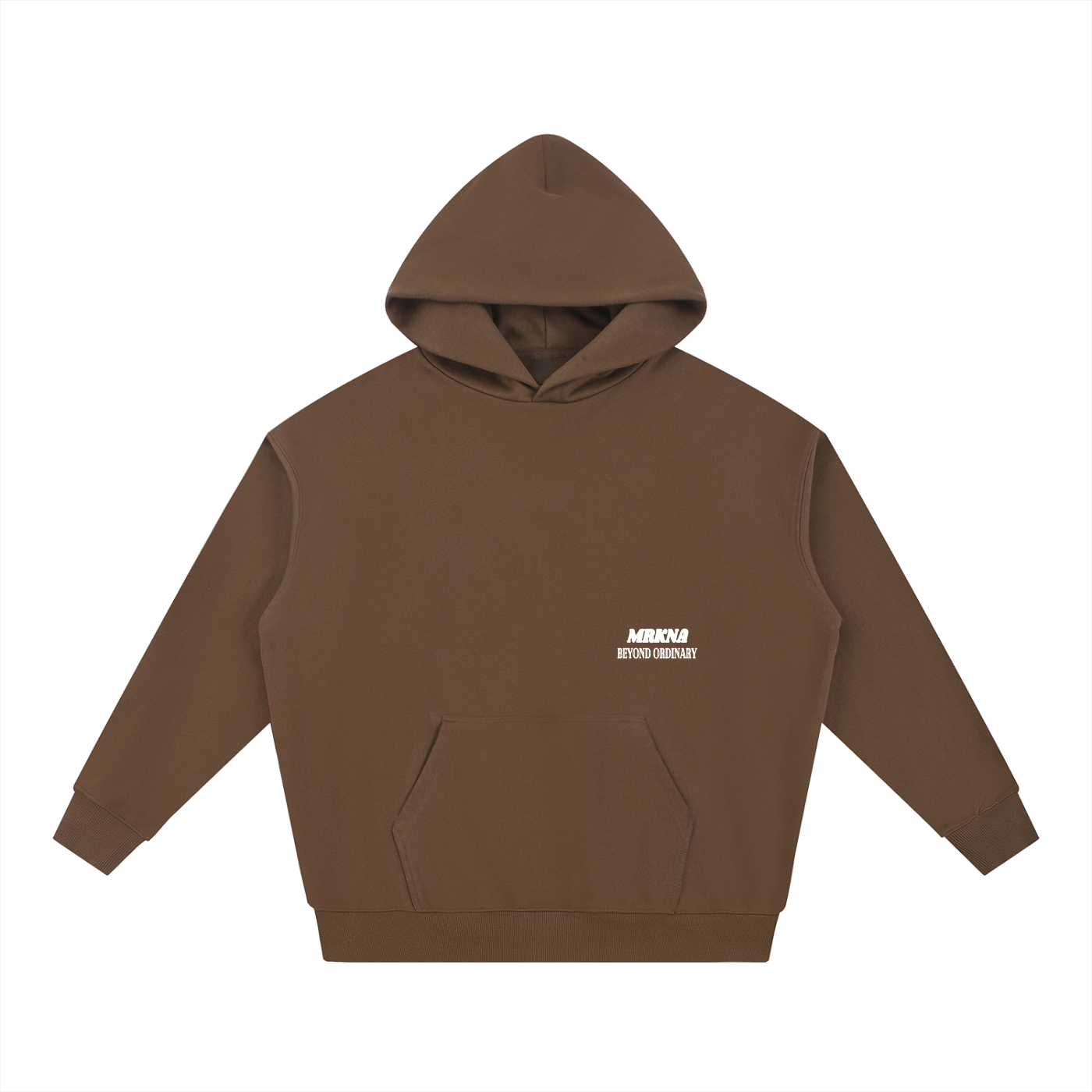 ODMPOD Essential Heavyweight Hoodie in gray, showing front view with hood and drawstrings, made of soft, thick fabric.
