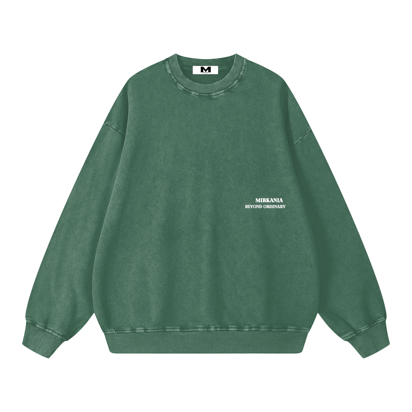 ODMPOD Snow Washed Oversized Sweatshirt shown on a hanger, featuring a relaxed fit with a soft, faded snow washed fabric.