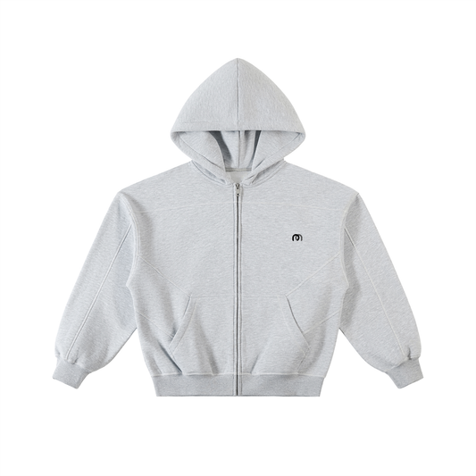 Contrast-Stitched Boxy Fleece Hoodie