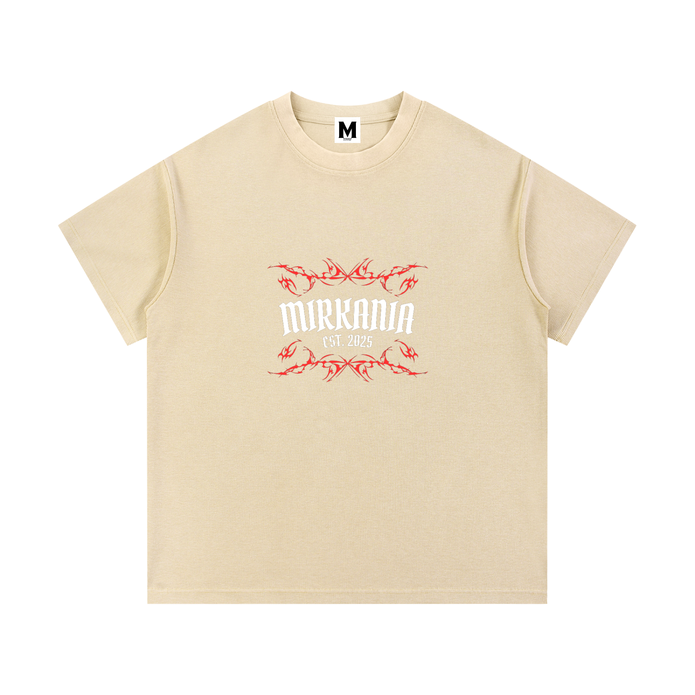 ODMPOD mineral wash waffle knit t-shirt featuring a relaxed fit and textured fabric in a neutral color.
