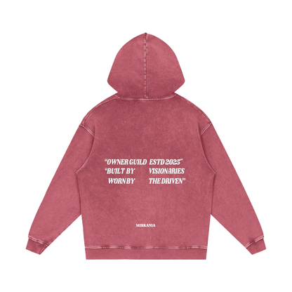 ODMPOD snow washed loose cotton hoodie showing soft fabric, relaxed fit, and hood with drawstrings on a plain background.