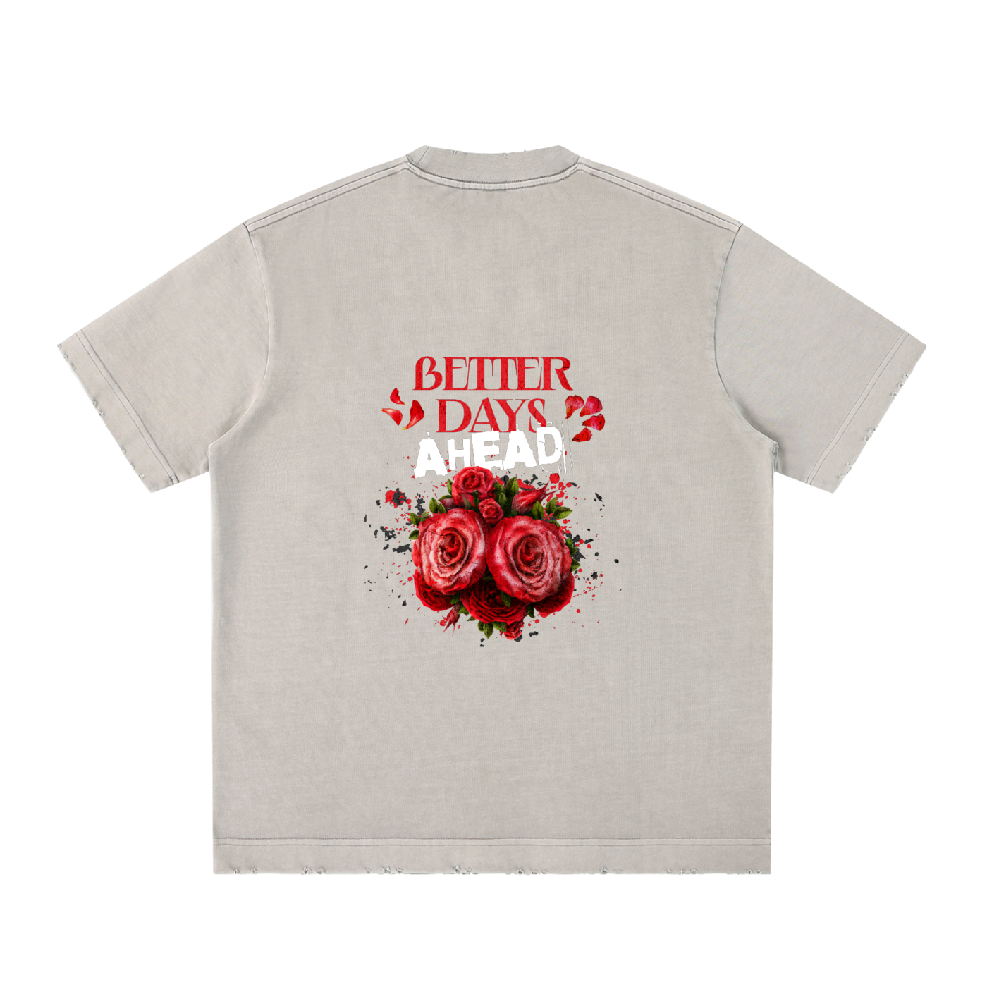 Vintage washed heavyweight ODMPOD frayed T-shirt displayed with distressed fabric and casual fit.