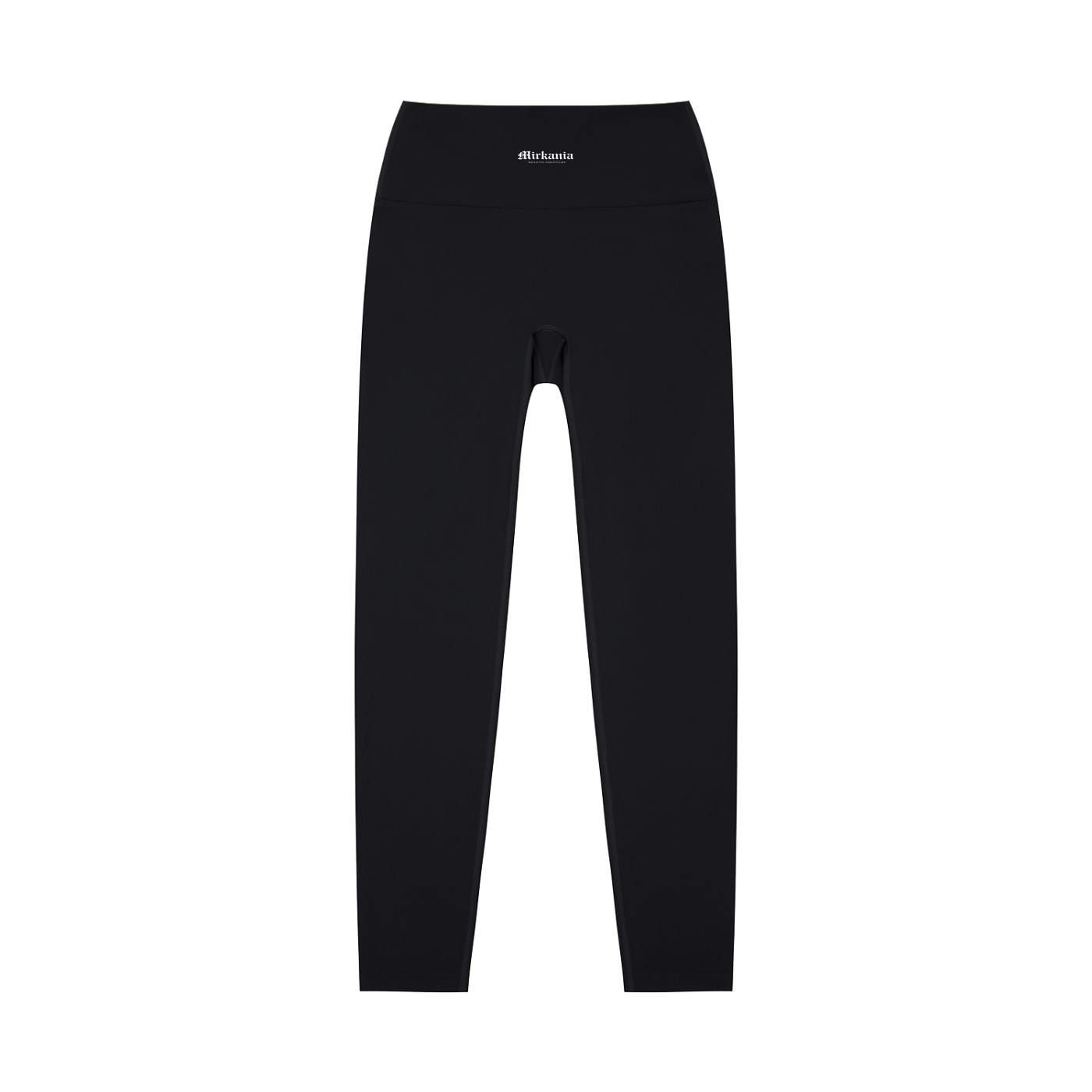 High-waisted ODMPOD yoga leggings in black, shown laid flat with stretchy fabric and seamless design for comfortable active wear.