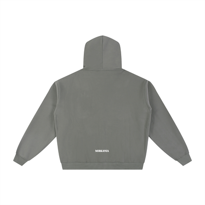 ODMPOD essential fleece zip-through hoodie with front pockets and adjustable drawstrings, made from soft, warm fleece fabric.