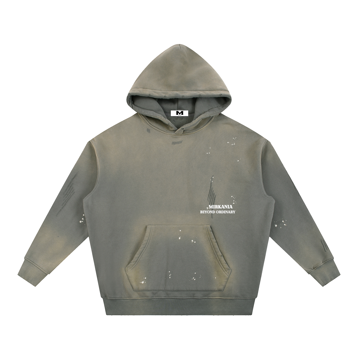 Vintage washed frayed fleece hoodie by ODMPOD, showing the relaxed fit, distressed details, and cozy fabric in natural light.