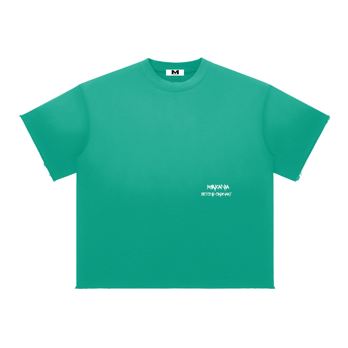 ODMPOD Sun Fade Raw Edge T-Shirt showing distressed fabric and raw hem, casual style, made from soft cotton fabric.