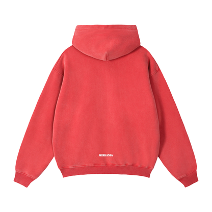 ODMPOD zip-through boxy fleece hoodie showing a front view with a high collar and relaxed fit, in soft fleece material.