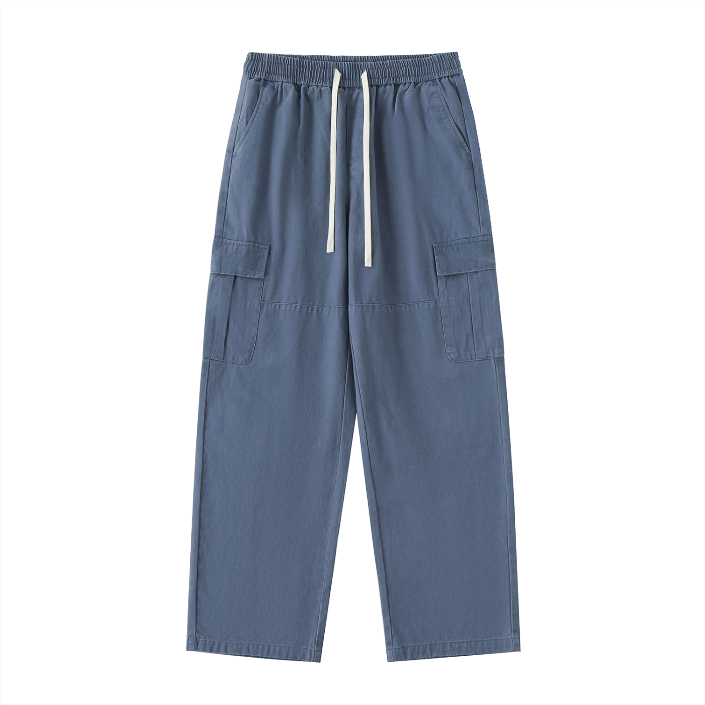 ODMPOD drawstring waist straight-leg cargo pants with multiple pockets, casual style, in neutral fabric suitable for everyday wear.