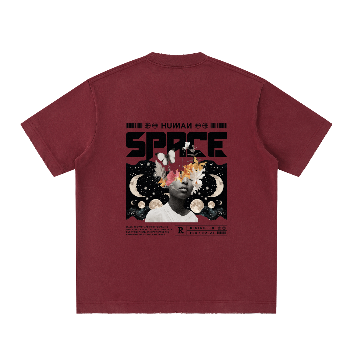 Vintage washed heavyweight ODMPOD frayed t-shirt with distressed details and casual fit, displayed on a plain background.