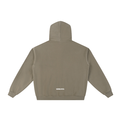 ODMPOD essential fleece zip-through hoodie showing a front view with a full zipper, soft fleece fabric, and a hooded design.