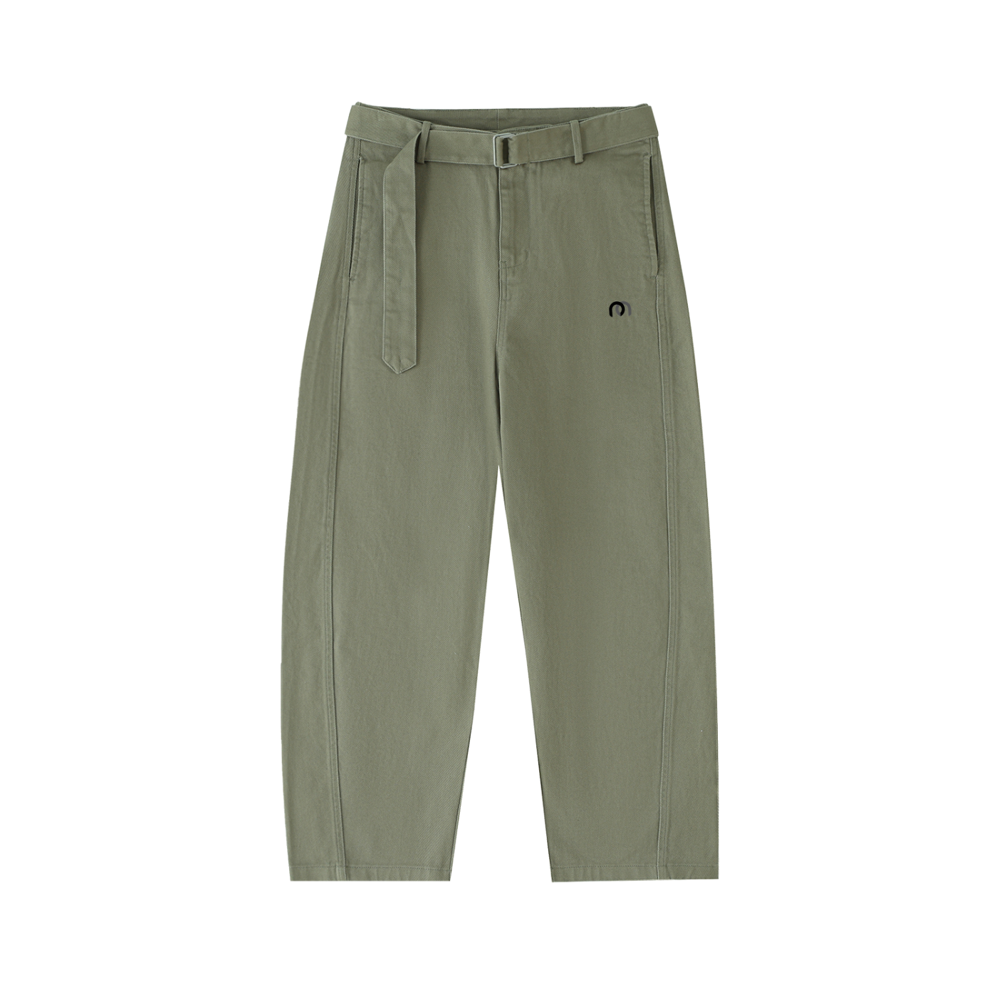 Twisted-Seam Belted Curved-Blade Pants