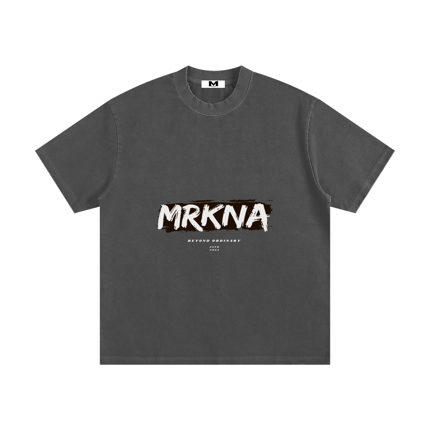 ODMPOD heavyweight vintage washed frayed t-shirt showing distressed fabric and casual fit on a model.
