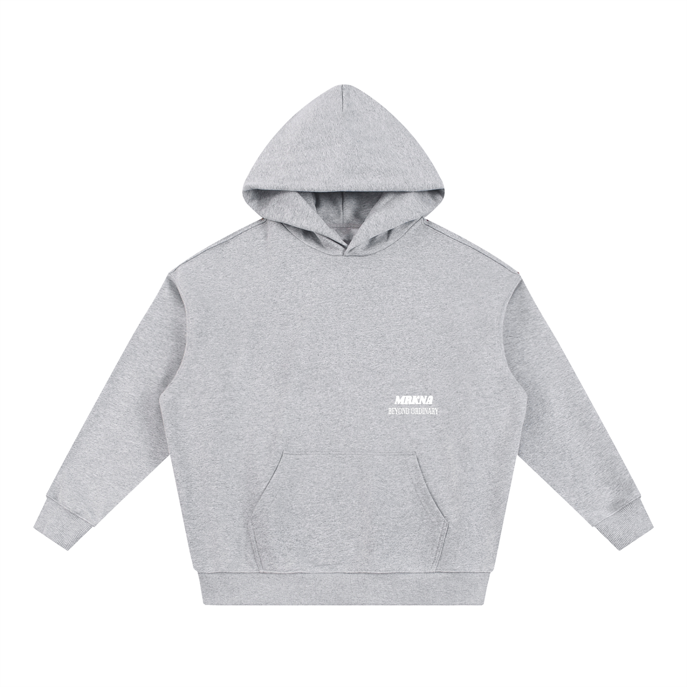 ODMPOD Essential Heavyweight Hoodie in gray, showing front view with hood and comfortable fit.
