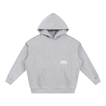ODMPOD Essential Heavyweight Hoodie in gray, showing front view with hood and comfortable fit.