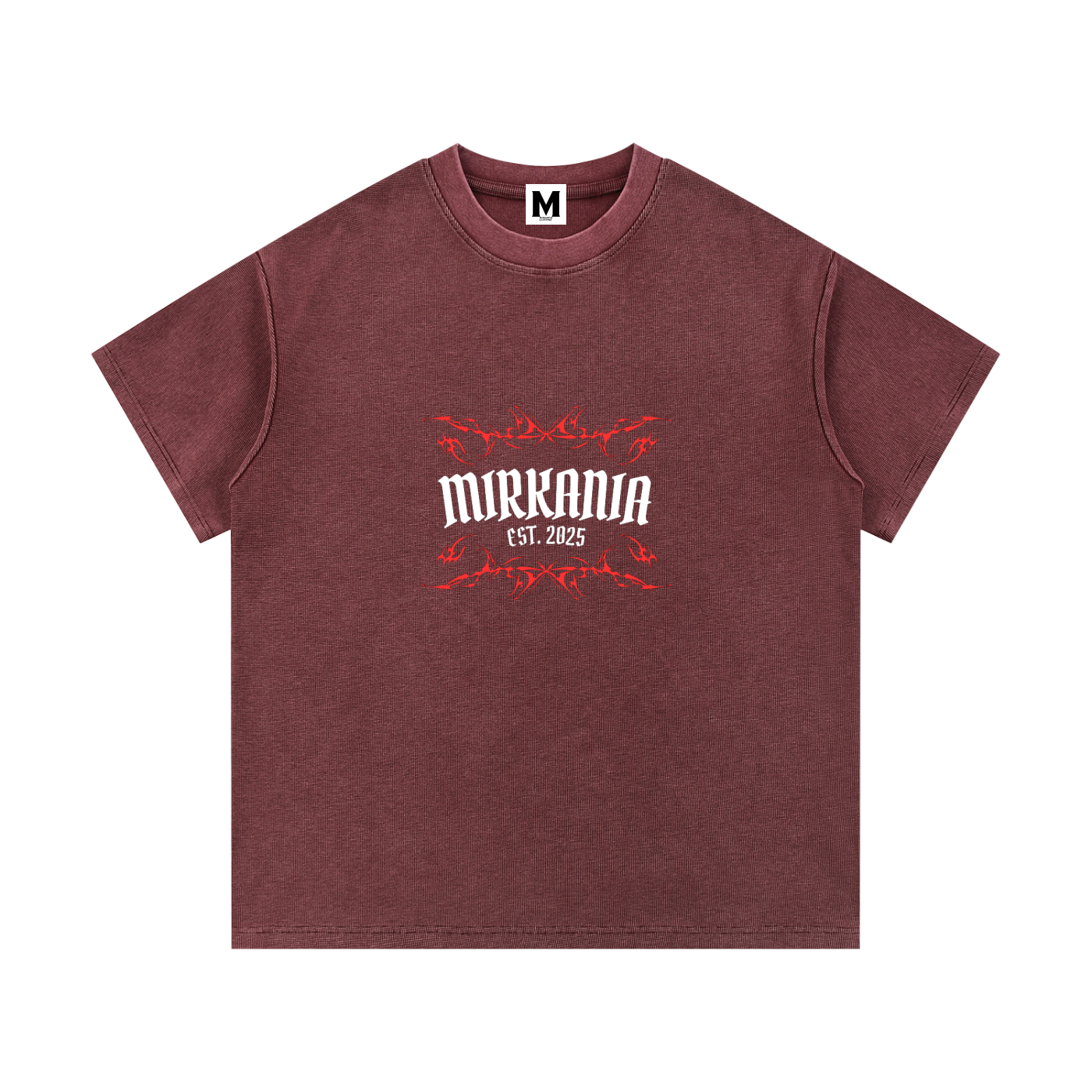 ODMPOD mineral wash waffle knit t-shirt showing a relaxed fit, soft texture, and subtle waffle pattern in natural fabric tones.