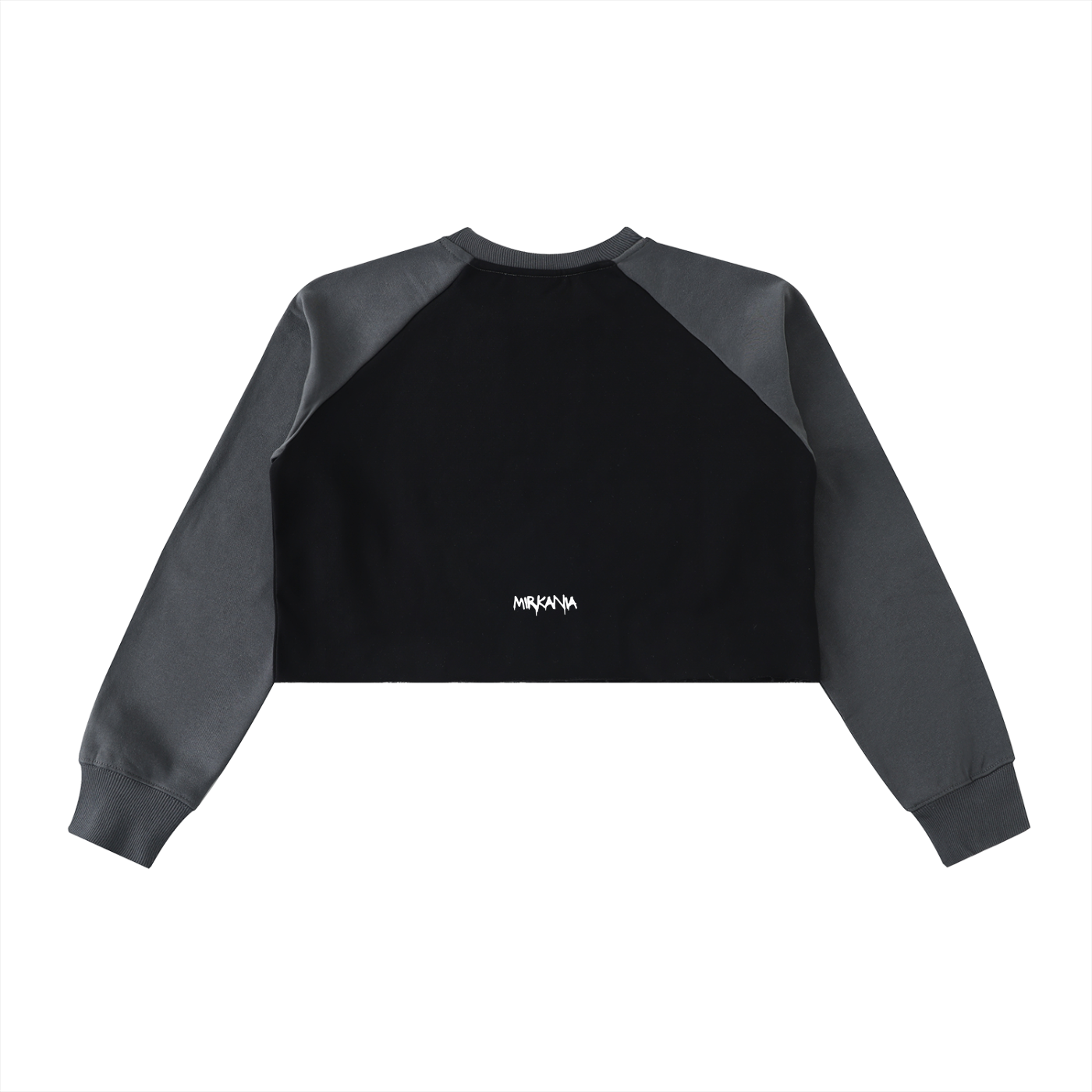 ODMPOD raw-hem color-block raglan crop sweatshirt with contrasting sleeves and casual style, shown in front view.