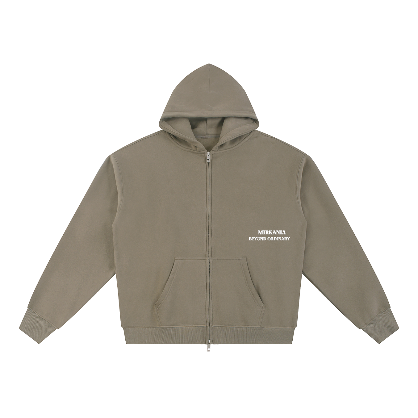 ODMPOD Essential fleece zip-through hoodie featuring a front zipper, cozy fleece fabric, and a casual fit for everyday wear.