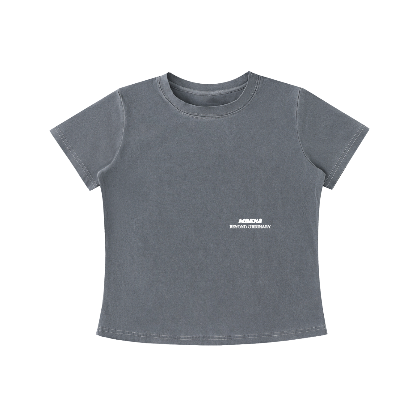 ODMPOD vintage wash slim fit T-shirt, casual cotton tee with faded denim look, short sleeves, and classic crew neckline.