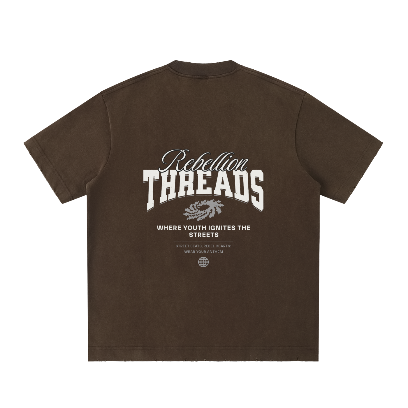 Vintage washed ODMPOD heavyweight frayed T-shirt with distressed edges and casual fit, showcasing a rugged, worn-in look.