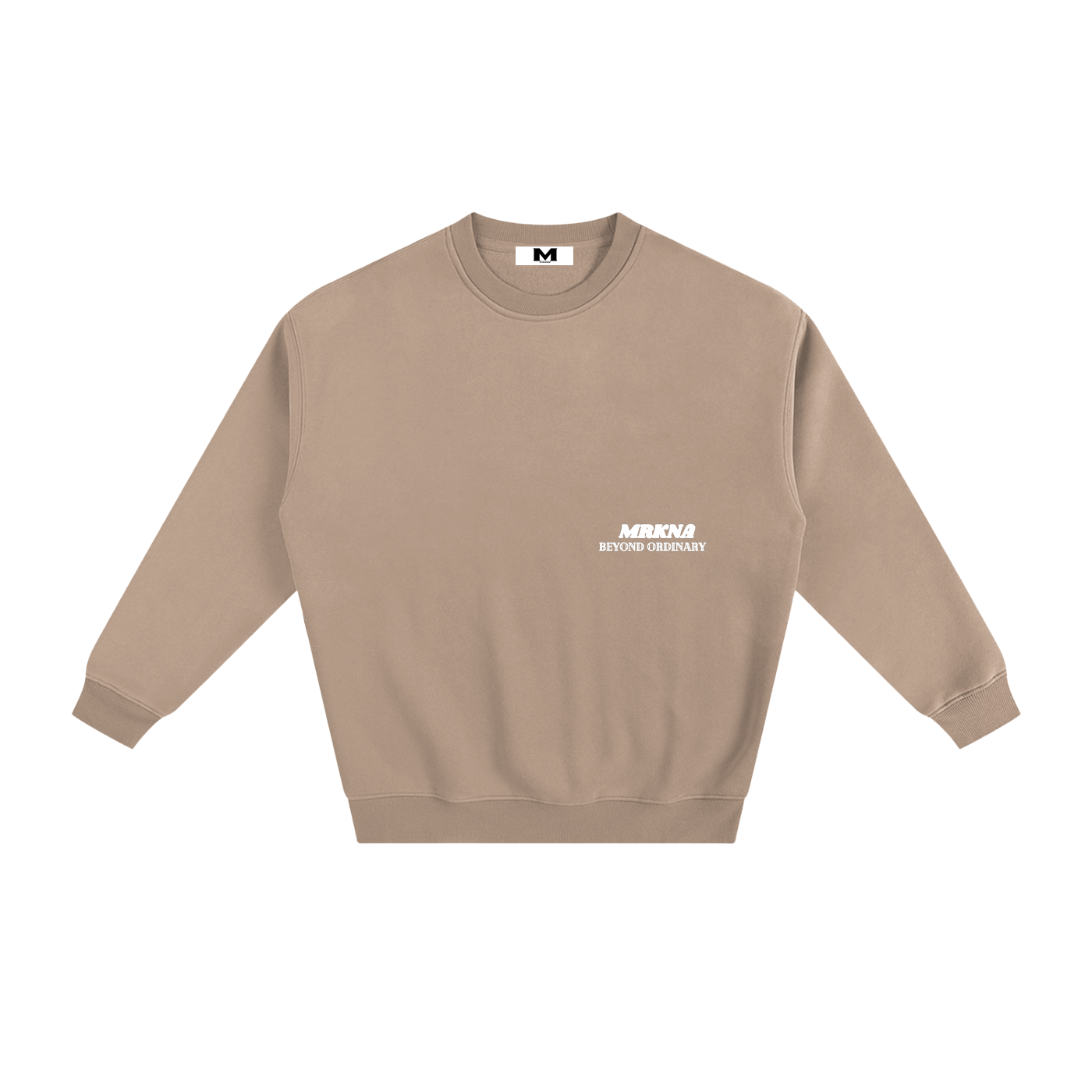 ODMPOD fleeced sweatshirt showing a cozy, soft fleece interior and a casual, comfortable fit in a neutral color.