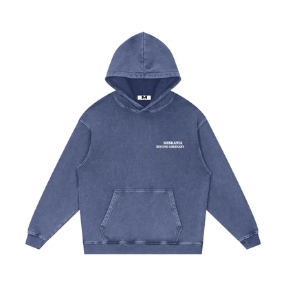 ODMPOD snow washed loose cotton hoodie with a relaxed fit and soft texture, featuring a front pocket and hood.