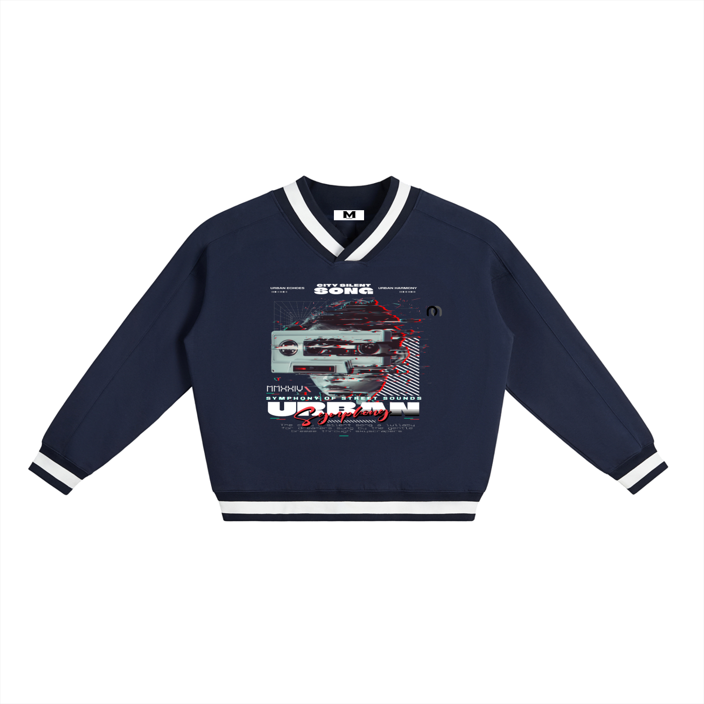 V-Neck Contrast Collar Boxy Sweatshirt