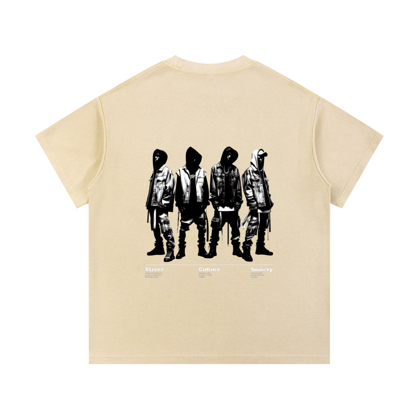 ODMPOD mineral wash waffle knit t-shirt, soft fabric with textured pattern, casual fit, in neutral tones.