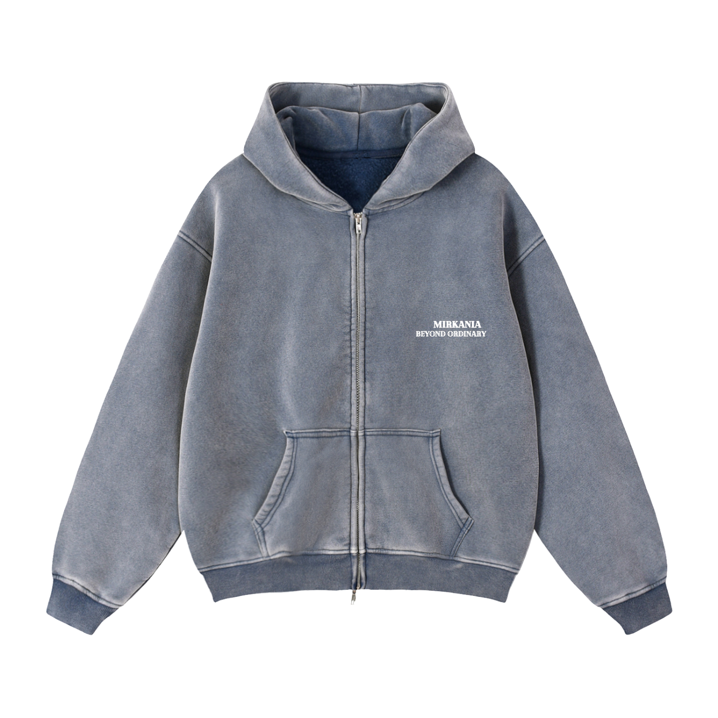 ODMPOD zip-through boxy fleece hoodie with a high collar and front zipper, shown in a cozy, casual wear style.