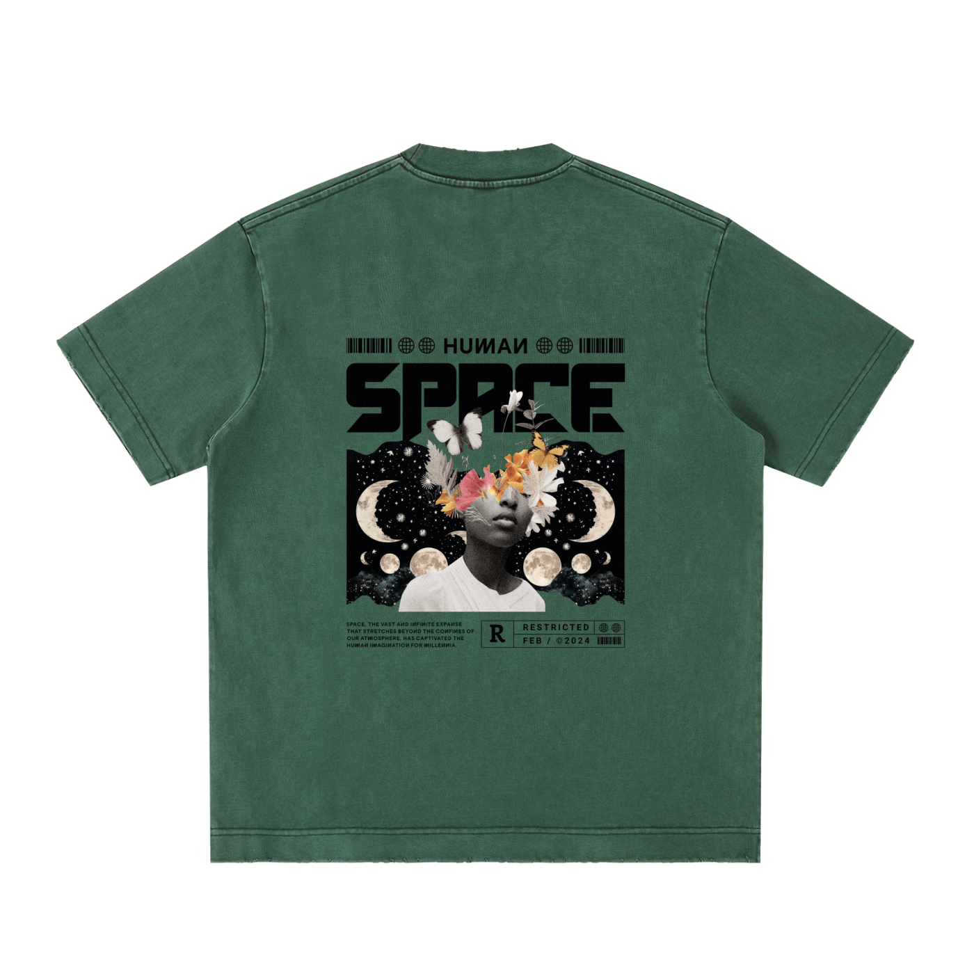ODMPOD heavyweight vintage washed frayed T-shirt showing distressed fabric and casual fit on a plain background.