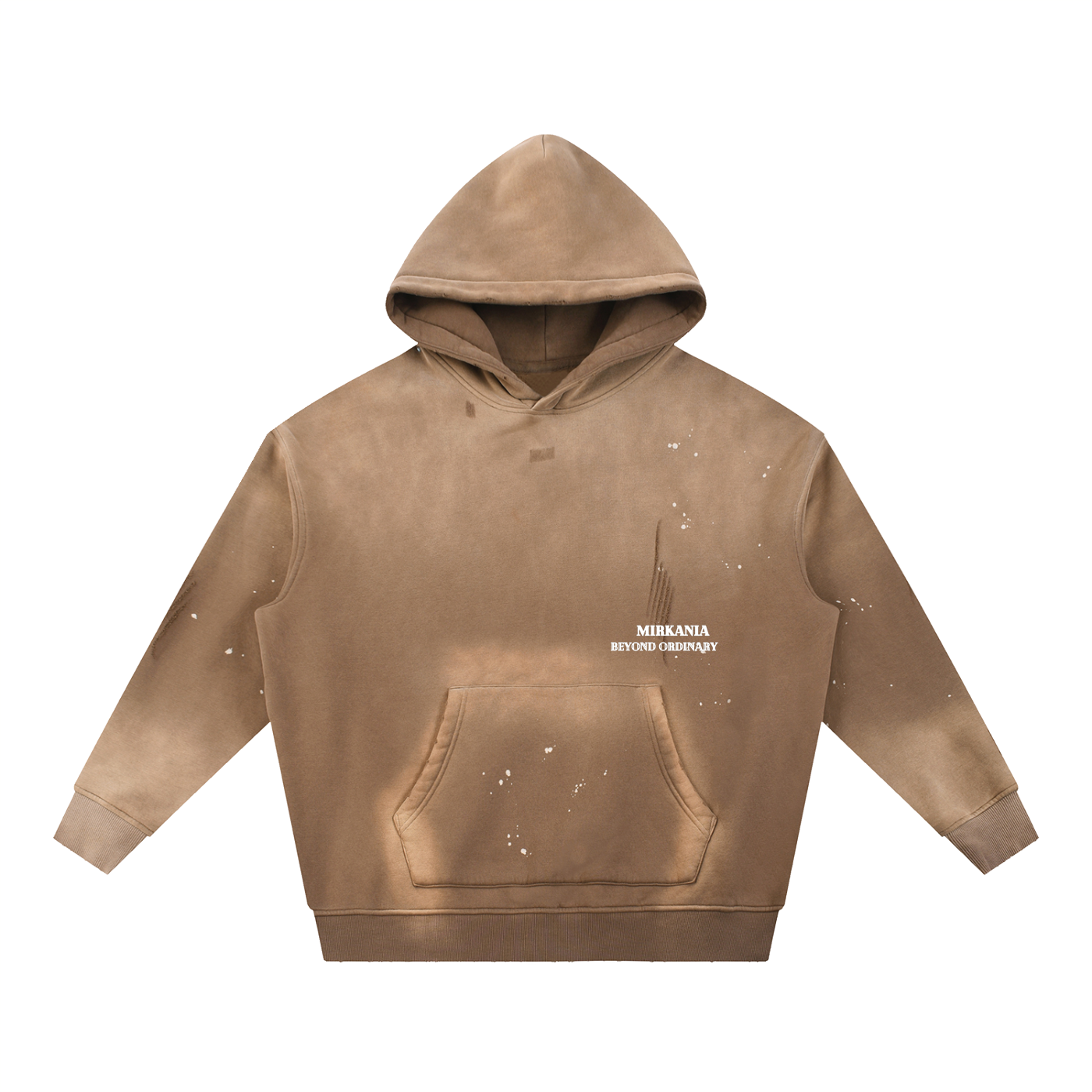 ODMPOD vintage washed frayed fleece hoodie showing distressed fabric and relaxed fit in a casual style.