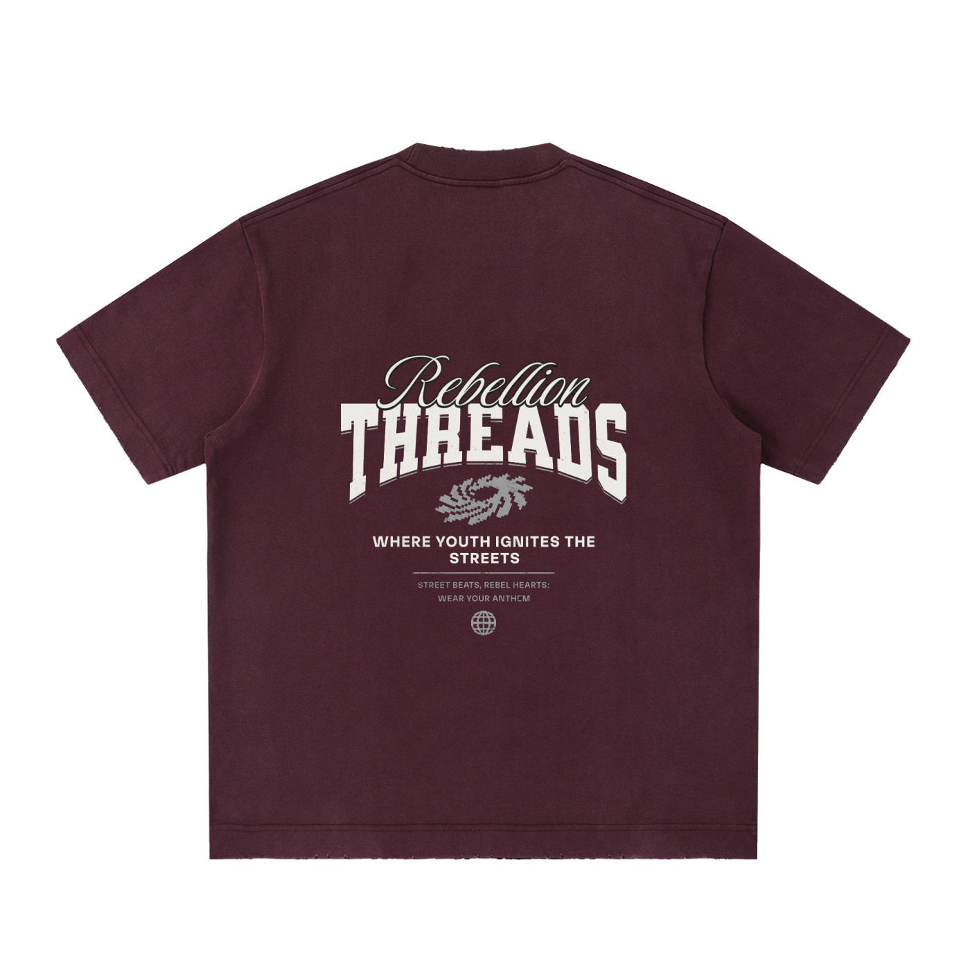 Vintage washed heavyweight ODMPOD frayed t-shirt with distressed fabric and casual style, shown on a neutral background.