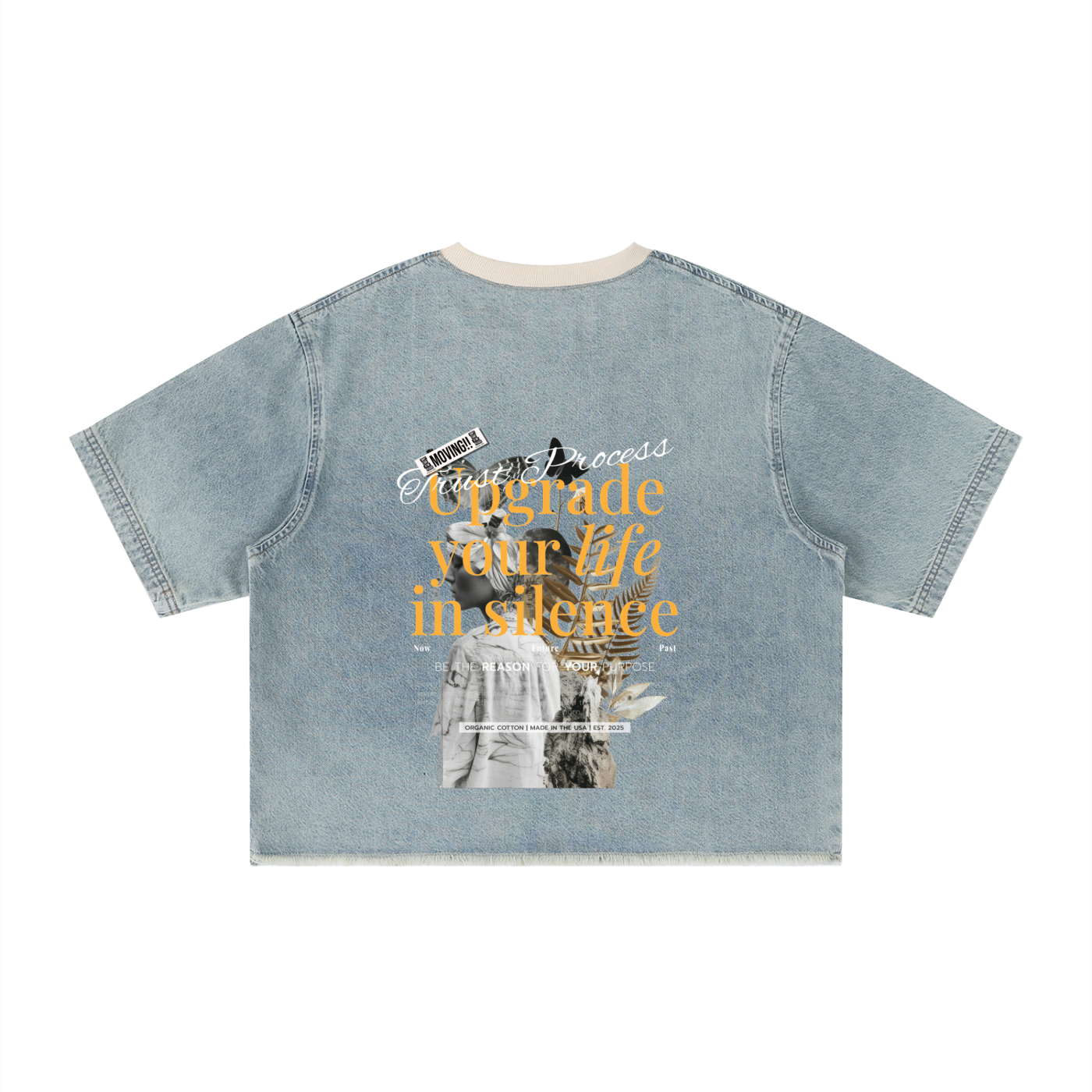 Unisex Vintage Wash Boxy Raw Hem Denim T-Shirt