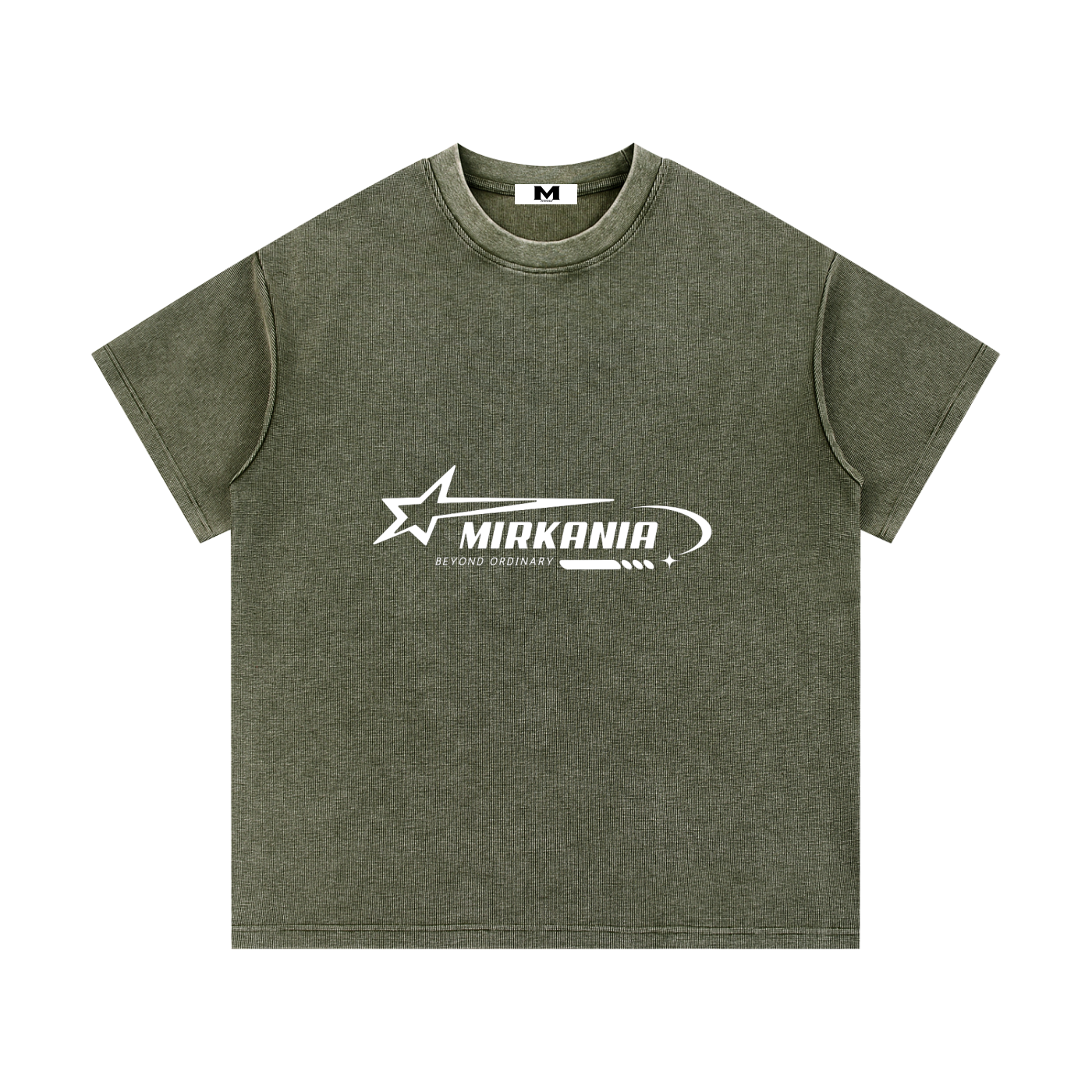 ODMPOD mineral wash waffle knit t-shirt showing a relaxed fit with textured fabric in light, washed-out tones.