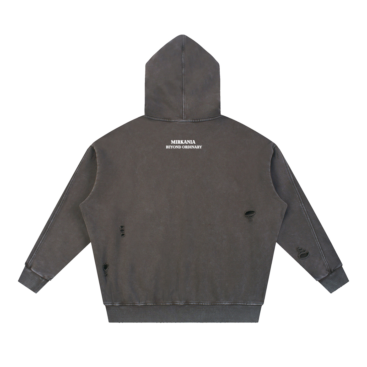 Snow Washed Distressed Panel Pocket Hoodie by ODMPOD featuring a relaxed fit, distressed panels, and a front pocket.