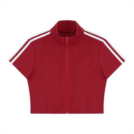 Women's Cropped Full Zip Short Sleeve T-Shirt