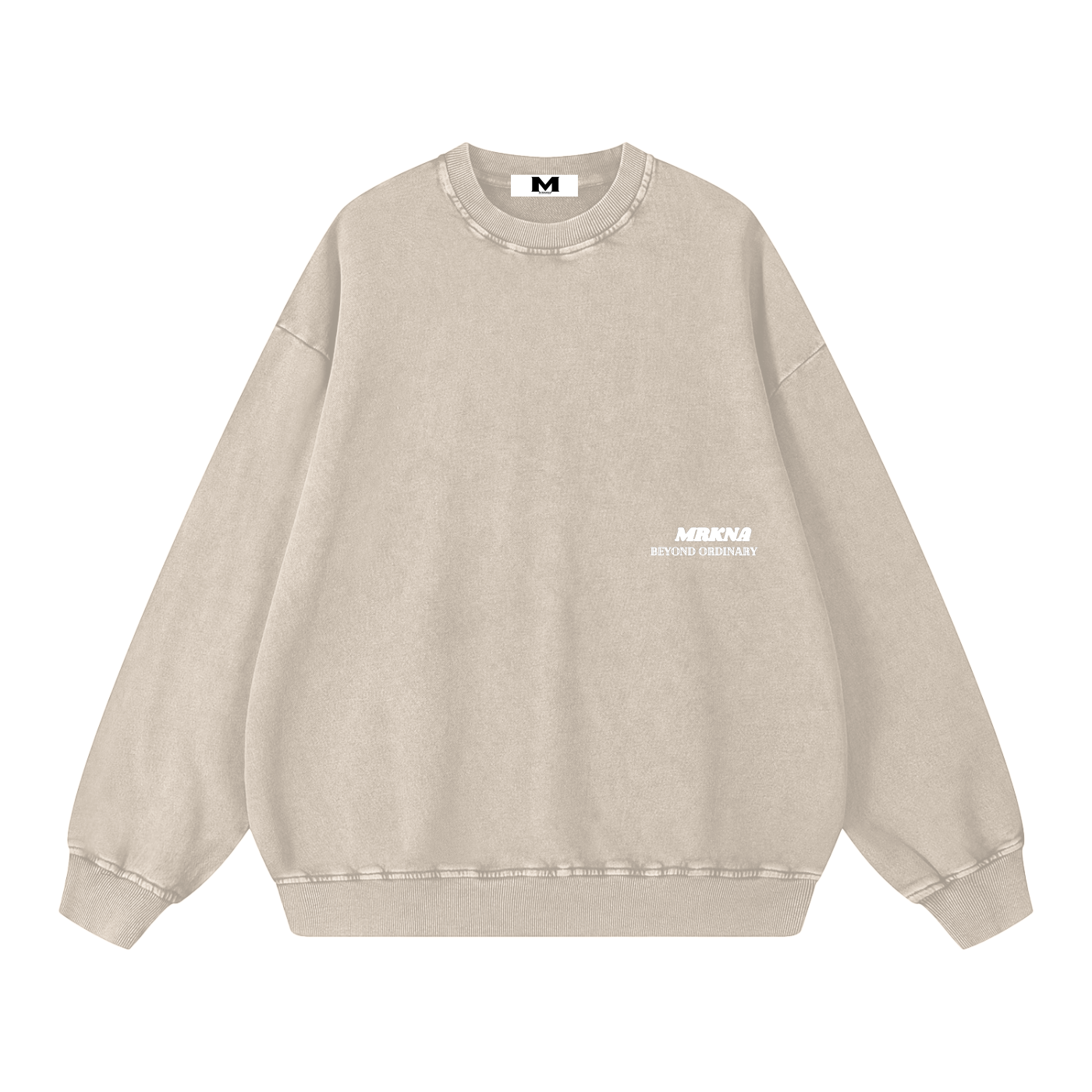 ODMPOD snow washed oversized sweatshirt, soft and cozy, featuring a relaxed fit with a textured, faded fabric appearance.