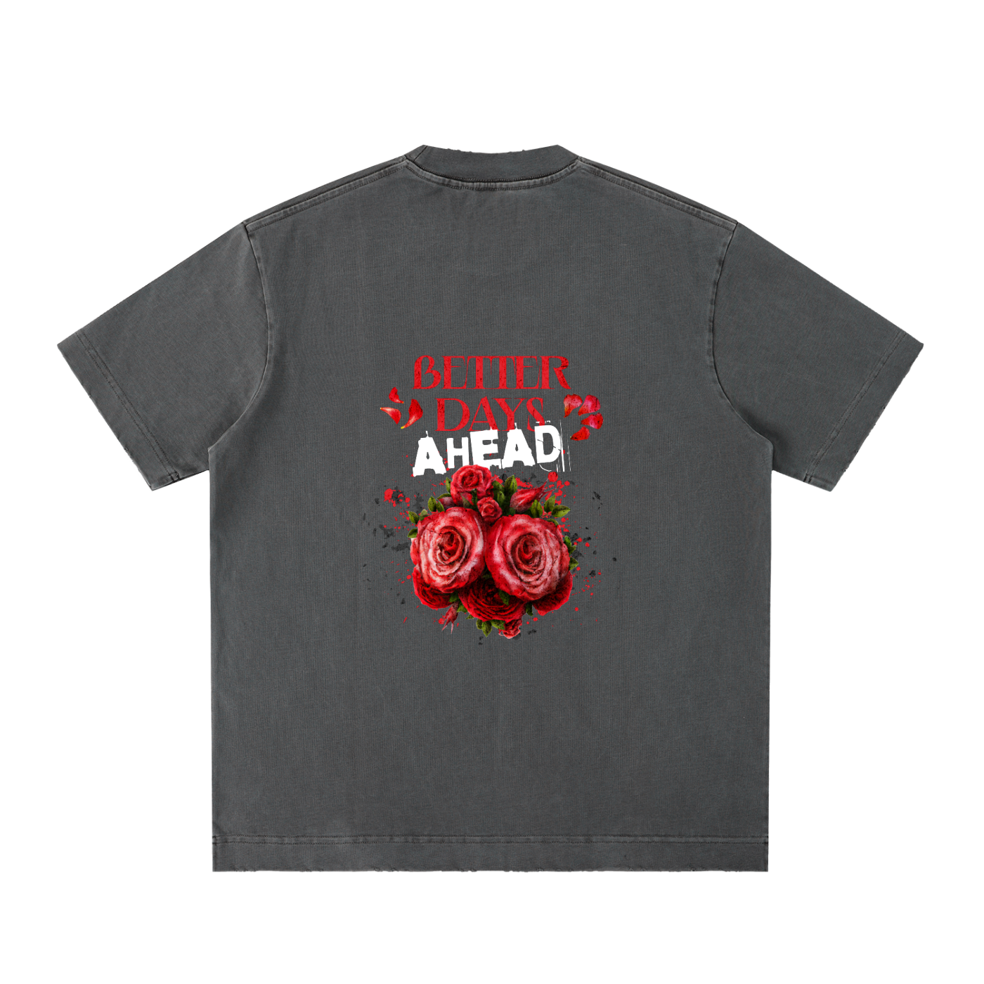 ODMPOD heavyweight vintage washed frayed T-shirt showing distressed fabric, casual fit, and worn-in style on a plain background.