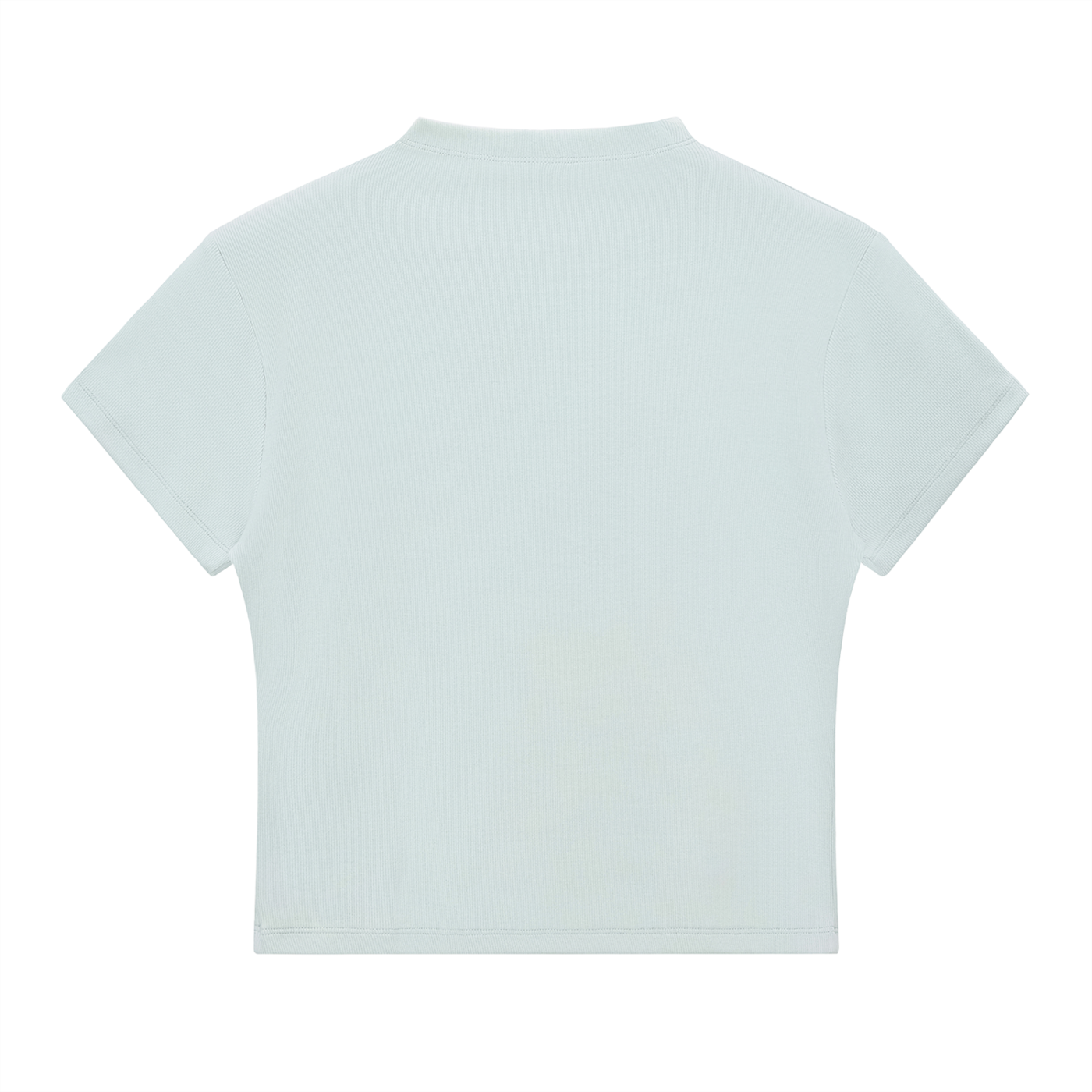 ODMPOD Essential slim fit mock neck t-shirt in neutral color, close-up view highlighting soft fabric and sleek design.